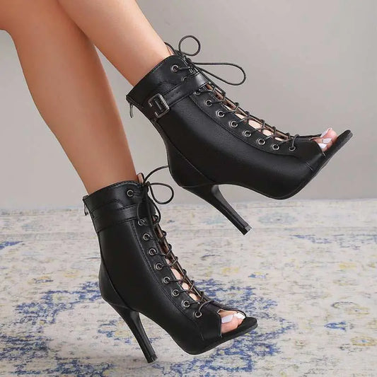 Women's Peep Toe High Heel Pumps Shoes Fashion Lace-up Buckle Sandals Overview:Unique design, stylish and beautiful.Good material, comfortable wear.Product information: Toe bracket shape: Fish Mouth Color: Black Shoe Upper material: PUDropshipmanAMIR BAGS INDIA PRIVATE LIMITEDnull