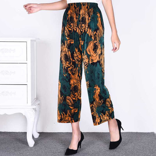 Women's Plus - sized Ice Silk Elastic Pants Cropped Straight - AMIR BAGS INDIA PRIVATE LIMITED
