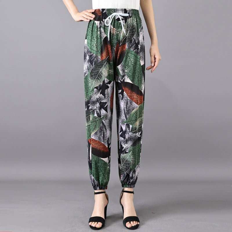 Women's Plus - sized Ice Silk Elastic Pants Cropped Straight - AMIR BAGS INDIA PRIVATE LIMITED