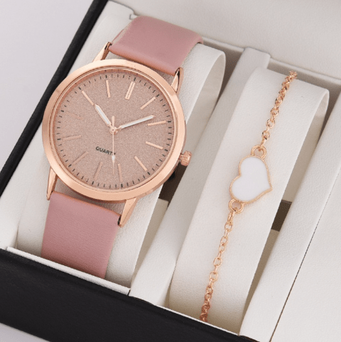 Women's Round Pointer Quartz Watch Set - AMIR BAGS INDIA PRIVATE LIMITED