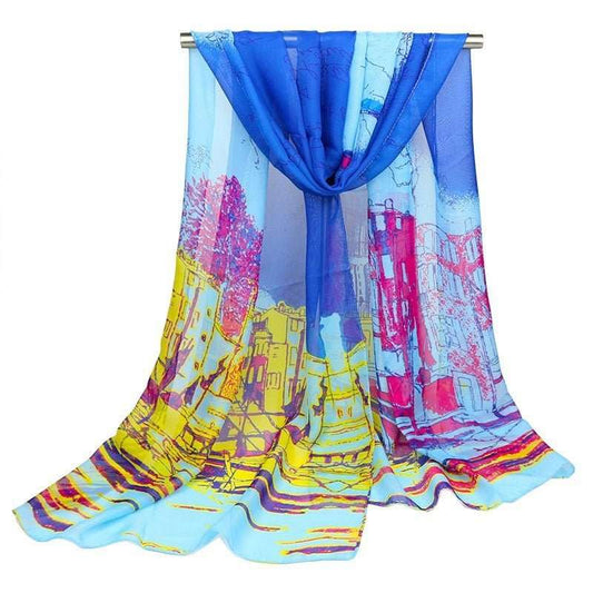 Women's Silk Scarf Sailing Oil Painting Printed Scarf - AMIR BAGS INDIA PRIVATE LIMITED
