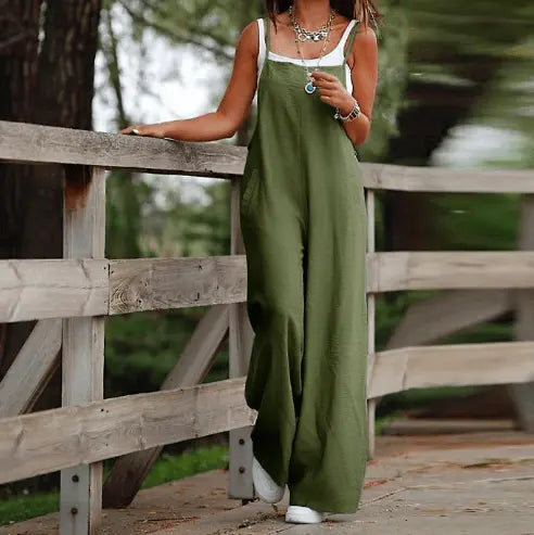 Women's Sleeveless Jumpsuit With Pockets And Adjustable Shoulder Strap Fashion Loose Wide Leg Straight Overalls Summer Beach Trousers - AMIR BAGS INDIA PRIVATE LIMITED