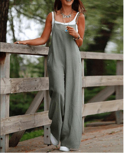 Women's Sleeveless Jumpsuit With Pockets And Adjustable Shoulder Strap Fashion Loose Wide Leg Straight Overalls Summer Beach Trousers - AMIR BAGS INDIA PRIVATE LIMITED