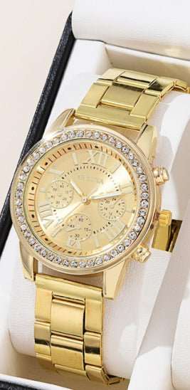 Women's Three - eye Quartz Diamond - embedded Watch - AMIR BAGS INDIA PRIVATE LIMITED