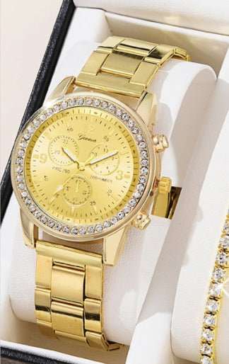 Women's Three - eye Quartz Diamond - embedded Watch - AMIR BAGS INDIA PRIVATE LIMITED