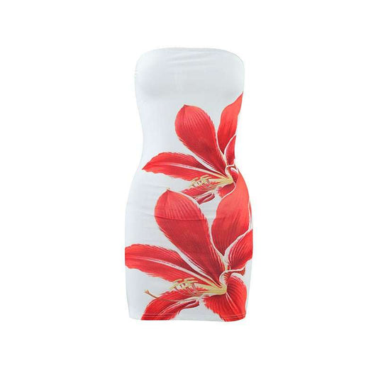 Women's Tube Top Flower Print Slim Sheath Short Dress - AMIR BAGS INDIA PRIVATE LIMITED