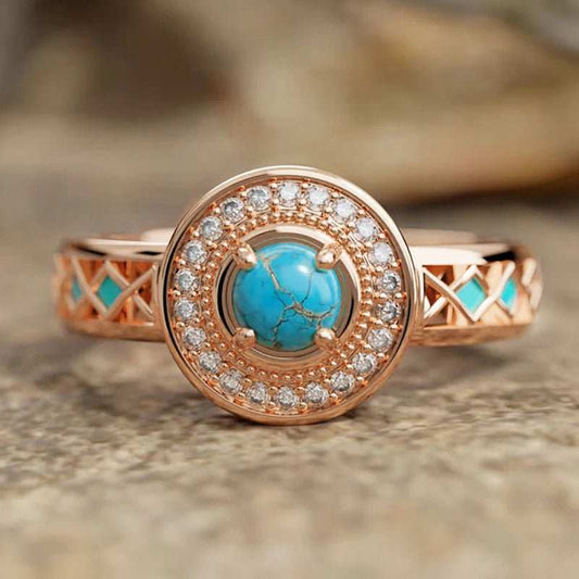 Women's Turquoise Ethnic Style Oil Micro Inlaid Zircon Ring - AMIR BAGS INDIA PRIVATE LIMITED
