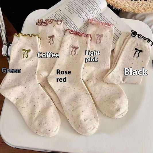 Women's Versatile Bow Wood Ear Edge Pile Socks - AMIR BAGS INDIA PRIVATE LIMITED