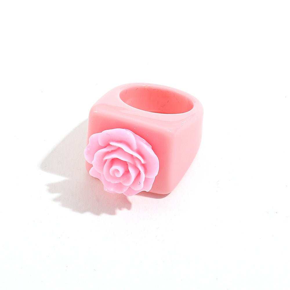 Y2g Subculture Black And White Rose Resin Fashion Ring - AMIR BAGS INDIA PRIVATE LIMITED