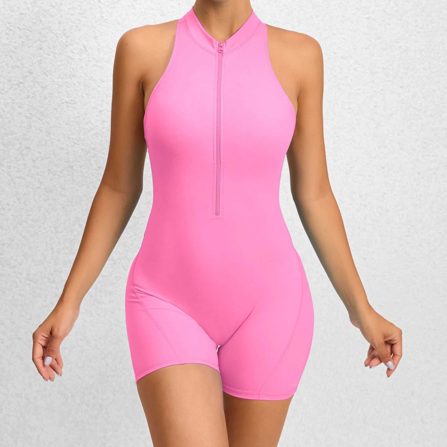 Zippered Yoga Fitness Shorts Jumpsuit Sleeveless Tummy Control Stretch Shapewear Butt Lifting Sportswear Women - AMIR BAGS INDIA PRIVATE LIMITED