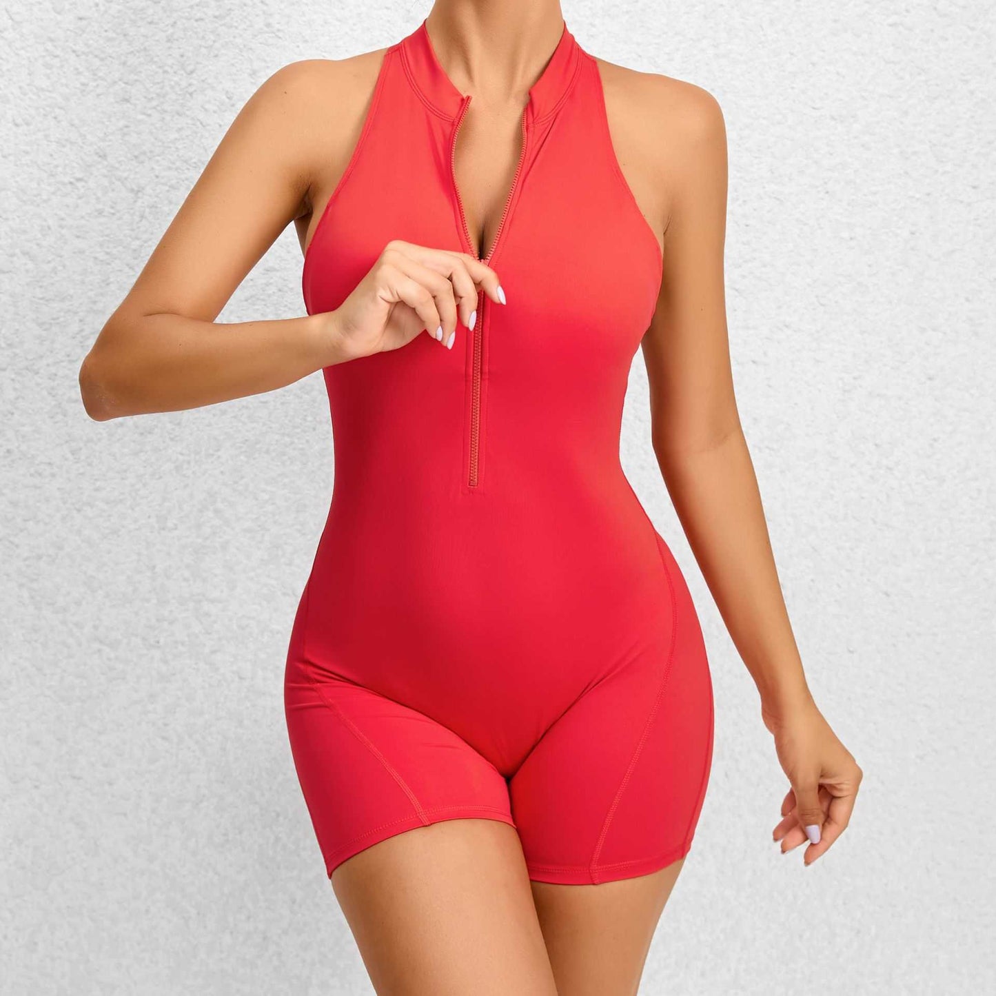 Zippered Yoga Fitness Shorts Jumpsuit Sleeveless Tummy Control Stretch Shapewear Butt Lifting Sportswear Women - AMIR BAGS INDIA PRIVATE LIMITED