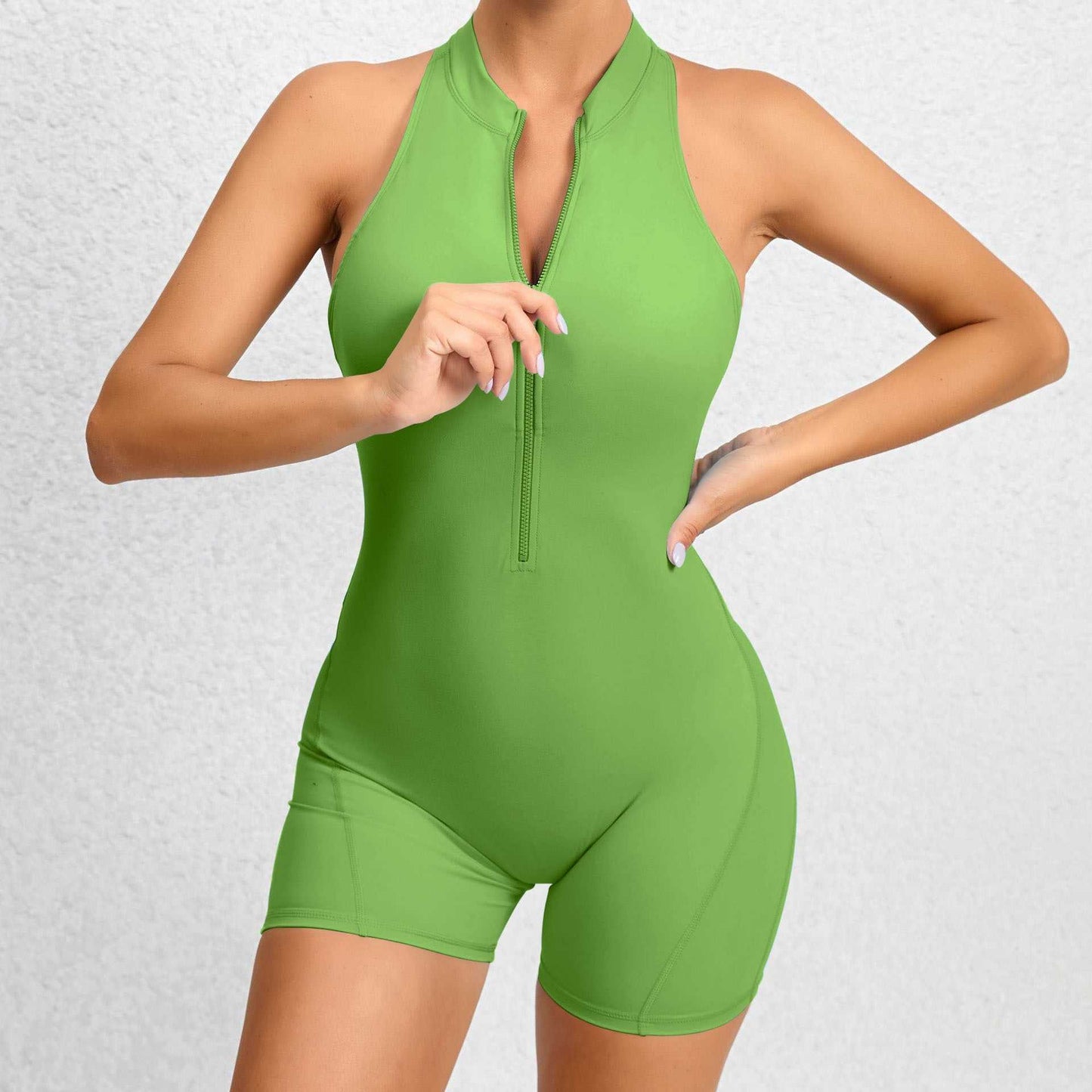 Zippered Yoga Fitness Shorts Jumpsuit Sleeveless Tummy Control Stretch Shapewear Butt Lifting Sportswear Women - AMIR BAGS INDIA PRIVATE LIMITED