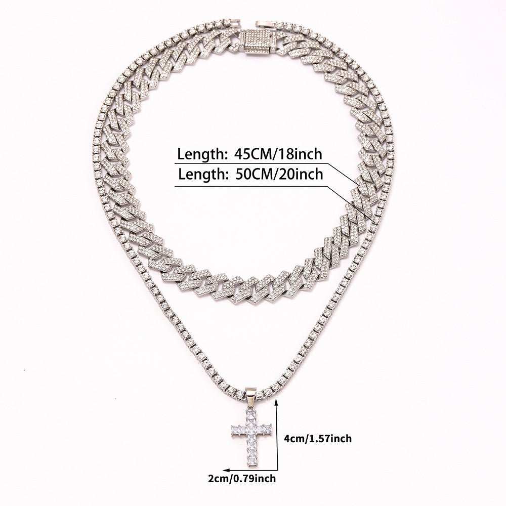 Zircon Cross Pendant Necklace Hip Hop Full Miami Curb Cuban Chain Iced Out Paved Rhinestones Bling Rapper Necklaces For Men Men's And Women's Clavicle Chain Jewelry - AMIR BAGS INDIA PRIVATE LIMITED