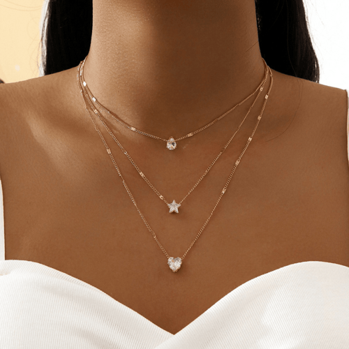 Zircon Necklace Multi - layer Five - pointed Star Love Water Drop Pendant - AMIR BAGS INDIA PRIVATE LIMITED