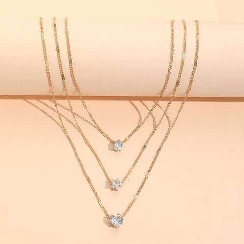 Zircon Necklace Multi - layer Five - pointed Star Love Water Drop Pendant - AMIR BAGS INDIA PRIVATE LIMITED