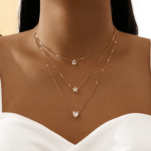 Zircon Necklace Multi - layer Five - pointed Star Love Water Drop Pendant - AMIR BAGS INDIA PRIVATE LIMITED