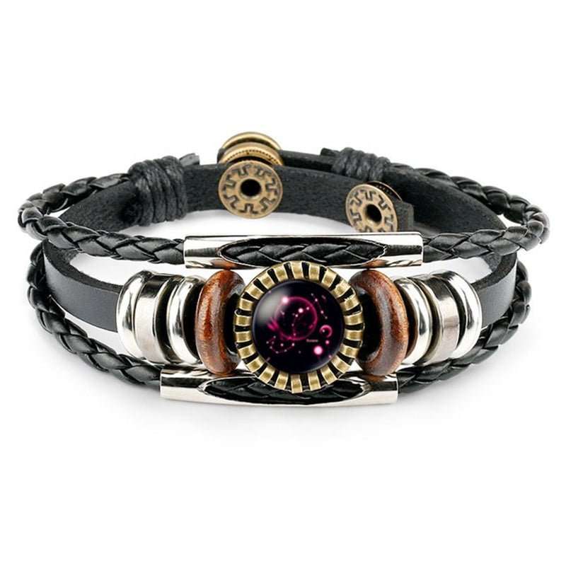 Zodiac Sign Bracelets For Women Men 12 Constellation Beaded Hand Woven PU Leather Bracelets - AMIR BAGS INDIA PRIVATE LIMITED