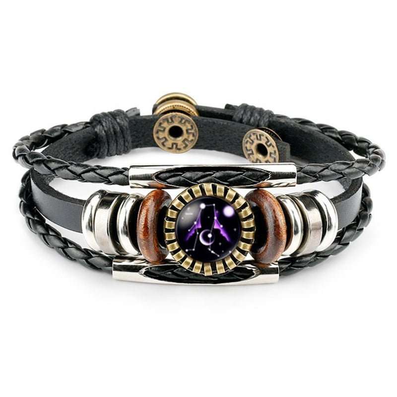 Zodiac Sign Bracelets For Women Men 12 Constellation Beaded Hand Woven PU Leather Bracelets - AMIR BAGS INDIA PRIVATE LIMITED