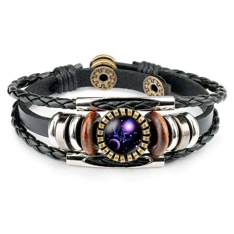 Zodiac Sign Bracelets For Women Men 12 Constellation Beaded Hand Woven PU Leather Bracelets - AMIR BAGS INDIA PRIVATE LIMITED