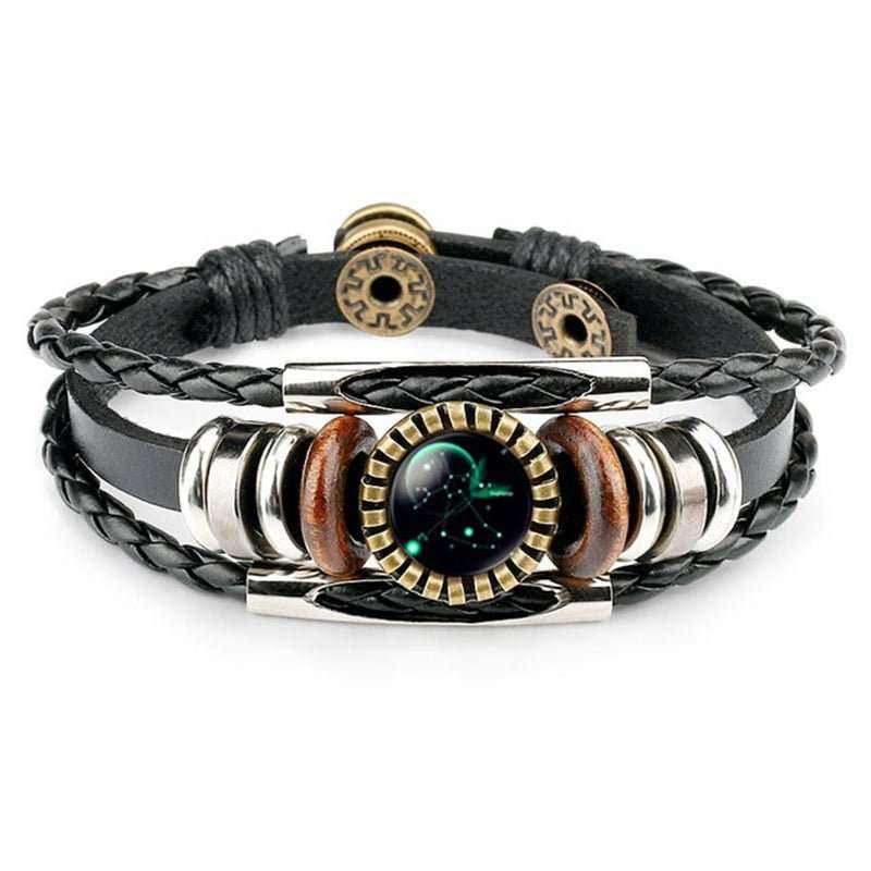 Zodiac Sign Bracelets For Women Men 12 Constellation Beaded Hand Woven PU Leather Bracelets - AMIR BAGS INDIA PRIVATE LIMITED