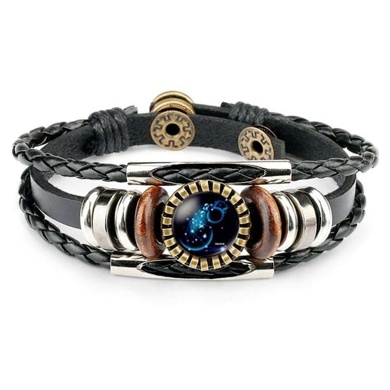 Zodiac Sign Bracelets For Women Men 12 Constellation Beaded Hand Woven PU Leather Bracelets - AMIR BAGS INDIA PRIVATE LIMITED