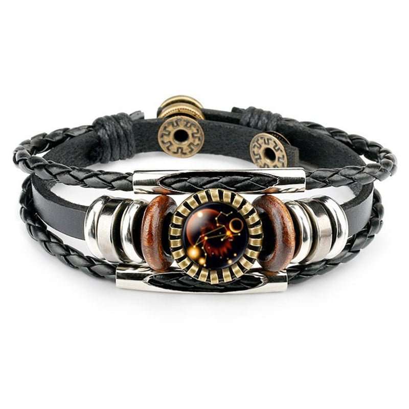 Zodiac Sign Bracelets For Women Men 12 Constellation Beaded Hand Woven PU Leather Bracelets - AMIR BAGS INDIA PRIVATE LIMITED